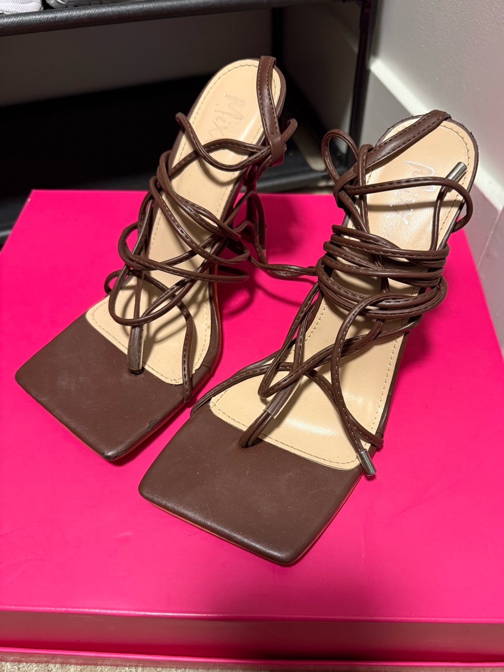 Brown Strappy Lace-Up Women's Heeled Sandals